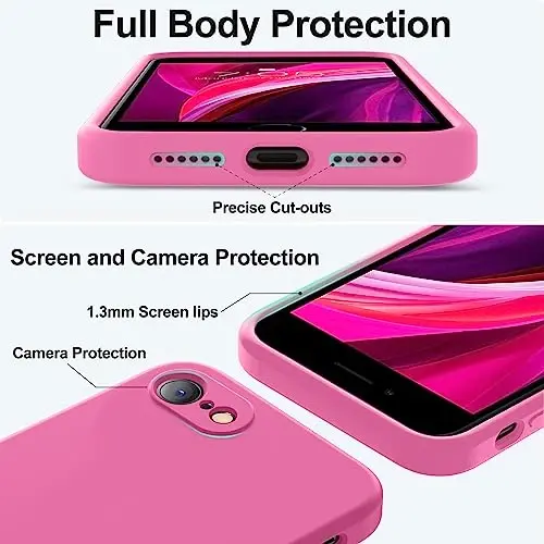 Vooii for iPhone SE Case 2022/3rd/2020,iPhone 8/7 Case, Upgraded Liquid Silicone with [Flat Edges] [Camera Protection] [Soft Anti-Scratch Microfiber Lining] Phone Case for iPhone SE - Pitaya - 4