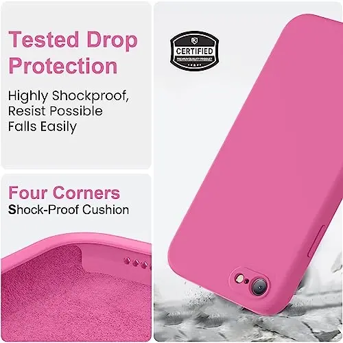 Vooii for iPhone SE Case 2022/3rd/2020,iPhone 8/7 Case, Upgraded Liquid Silicone with [Flat Edges] [Camera Protection] [Soft Anti-Scratch Microfiber Lining] Phone Case for iPhone SE - Pitaya - 5