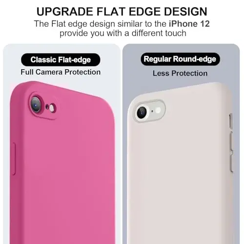 Vooii for iPhone SE Case 2022/3rd/2020,iPhone 8/7 Case, Upgraded Liquid Silicone with [Flat Edges] [Camera Protection] [Soft Anti-Scratch Microfiber Lining] Phone Case for iPhone SE - Pitaya - 3