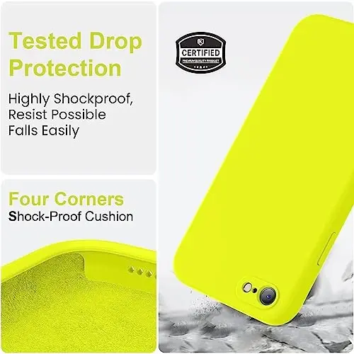 Vooii for iPhone SE Case 2022/3rd/2020,iPhone 8/7 Case, Upgraded Liquid Silicone with [Flat Edges] [Camera Protection] [Soft Anti-Scratch Microfiber Lining] Phone Case for iPhone SE - Neon Lemon - 5