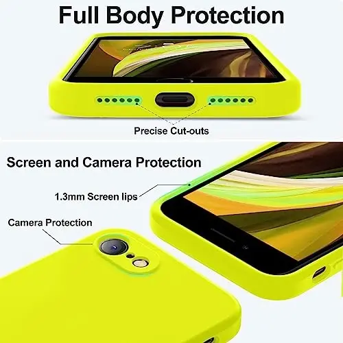 Vooii for iPhone SE Case 2022/3rd/2020,iPhone 8/7 Case, Upgraded Liquid Silicone with [Flat Edges] [Camera Protection] [Soft Anti-Scratch Microfiber Lining] Phone Case for iPhone SE - Neon Lemon - 4