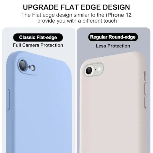 Vooii for iPhone SE Case 2022/3rd/2020,iPhone 8/7 Case, Upgraded Liquid Silicone with [Flat Edges] [Camera Protection] [Soft Anti-Scratch Microfiber Lining] Phone Case for iPhone SE - Light Blue - 3
