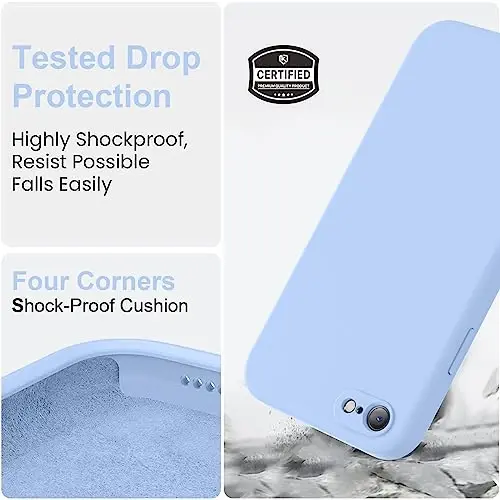 Vooii for iPhone SE Case 2022/3rd/2020,iPhone 8/7 Case, Upgraded Liquid Silicone with [Flat Edges] [Camera Protection] [Soft Anti-Scratch Microfiber Lining] Phone Case for iPhone SE - Light Blue - 5