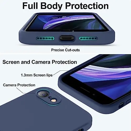 Vooii for iPhone SE Case 2022/3rd/2020,iPhone 8/7 Case, Upgraded Liquid Silicone with [Flat Edges] [Camera Protection] [Soft Anti-Scratch Microfiber Lining] Phone Case for iPhone SE - Navy Blue - 4