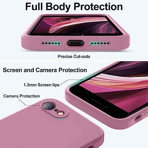 iPhone SE 2022/3./2020, iPhone 8/7 Kılıfı için Vooii, [Düz Kenarlı] [Kamera Korumalı] [Yumuşak Çizilmez Mikrofiber Astarlı] SE 4.7 için Geliştirilmiş Sıvı Silikon Telefon Kılıfı - Lavanta Moru - 4