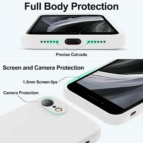 Vooii for iPhone SE Case 2022/3rd/2020,iPhone 8/7 Case, Upgraded Liquid Silicone with [Flat Edges] [Camera Protection] [Soft Anti-Scratch Microfiber Lining] Phone Case for iPhone SE - White - 4