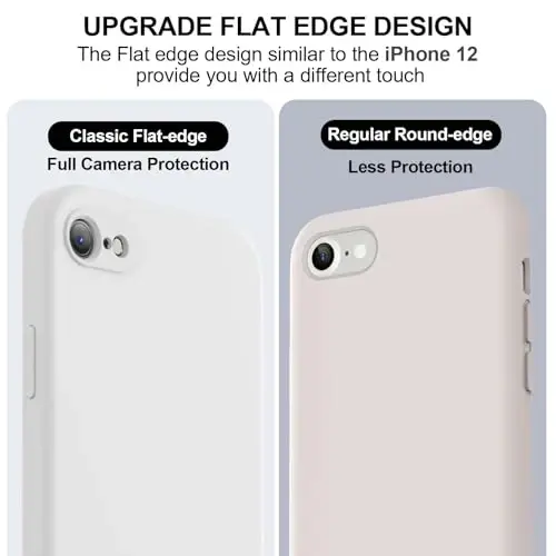 Vooii for iPhone SE Case 2022/3rd/2020,iPhone 8/7 Case, Upgraded Liquid Silicone with [Flat Edges] [Camera Protection] [Soft Anti-Scratch Microfiber Lining] Phone Case for iPhone SE - White - 3