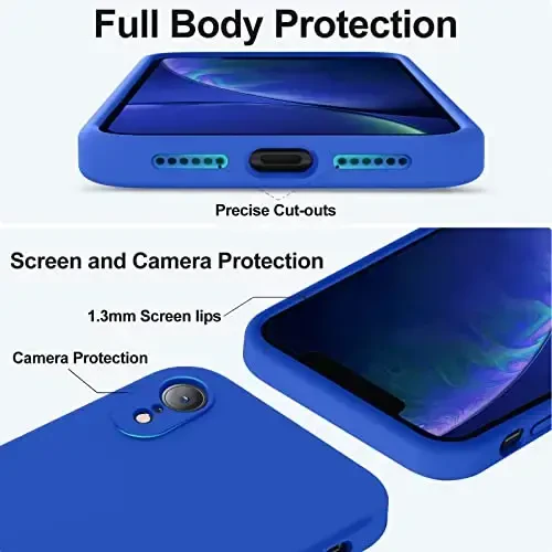 Vooii Compatible with iPhone XR Case, Upgraded Liquid Silicone with [Flat Edges] [Camera Protection] [Soft Anti-Scratch Microfiber Lining] Phone Case for iPhone 10 XR 6.1 inch - Klein Blue - 4