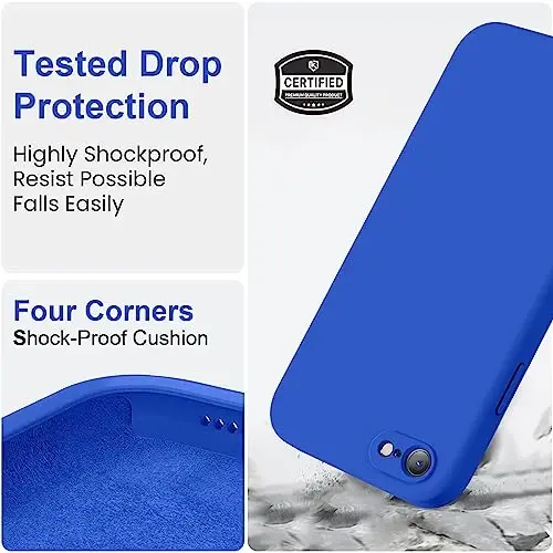 Vooii for iPhone SE Case 2022/3rd/2020,iPhone 8/7 Case, Upgraded Liquid Silicone with [Flat Edges] [Camera Protection] [Soft Anti-Scratch Microfiber Lining] Phone Case for iPhone SE - Klein Blue - 5