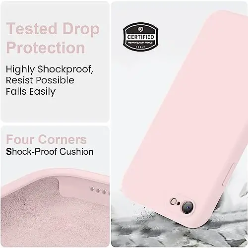 Vooii for iPhone SE Case 2022/3rd/2020,iPhone 8/7 Case, Upgraded Liquid Silicone with [Flat Edges] [Camera Protection] [Soft Anti-Scratch Microfiber Lining] Phone Case for iPhone SE - Chalk Pink - 5