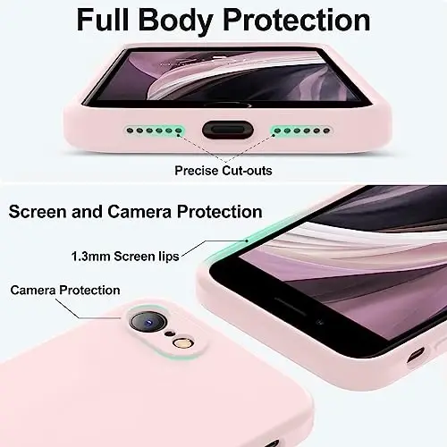 Vooii for iPhone SE Case 2022/3rd/2020,iPhone 8/7 Case, Upgraded Liquid Silicone with [Flat Edges] [Camera Protection] [Soft Anti-Scratch Microfiber Lining] Phone Case for iPhone SE - Chalk Pink - 4