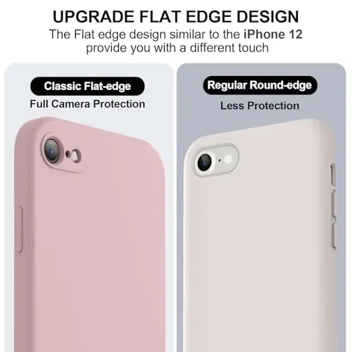 Vooii for iPhone SE Case 2022/3rd/2020,iPhone 8/7 Case, Upgraded Liquid Silicone with [Flat Edges] [Camera Protection] [Soft Anti-Scratch Microfiber Lining] Phone Case for iPhone SE - Sand Pink - 3