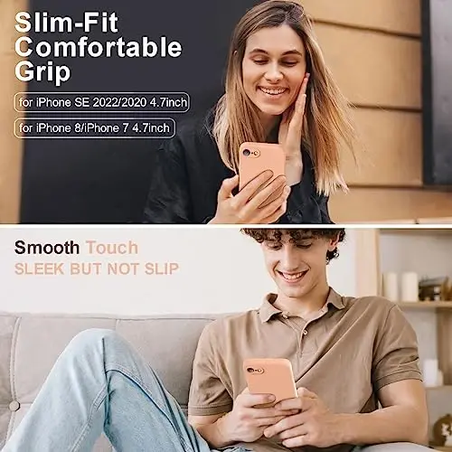 Vooii for iPhone SE Case 2022/3rd/2020,iPhone 8/7 Case, Upgraded Liquid Silicone with [Flat Edges] [Camera Protection] [Soft Anti-Scratch Microfiber Lining] Phone Case for iPhone SE - Cantaloupe - 2