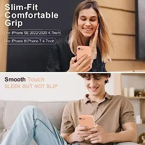 Vooii for iPhone SE Case 2022/3rd/2020,iPhone 8/7 Case, Upgraded Liquid Silicone with [Flat Edges] [Camera Protection] [Soft Anti-Scratch Microfiber Lining] Phone Case for iPhone SE - Cantaloupe - 2