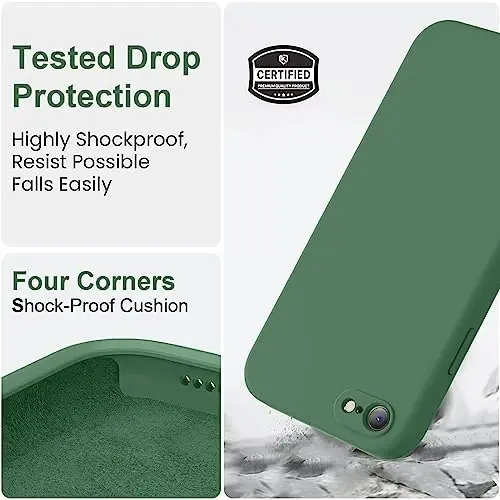 Vooii for iPhone SE Case 2022/3rd/2020,iPhone 8/7 Case, Upgraded Liquid Silicone with [Flat Edges] [Camera Protection] [Soft Anti-Scratch Microfiber Lining] Phone Case for iPhone SE - Green - 5
