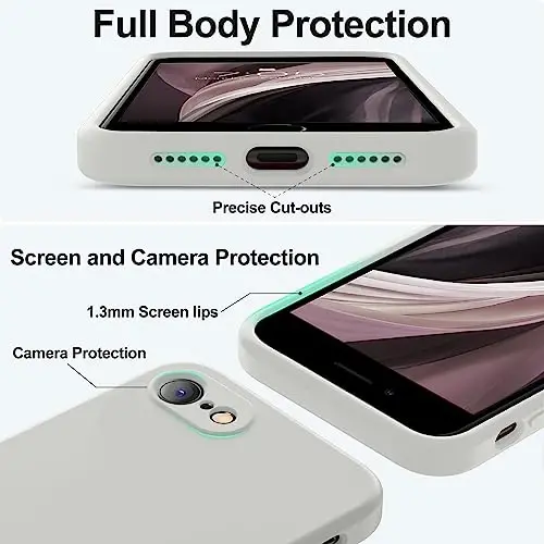 Vooii for iPhone SE Case 2022/3rd/2020,iPhone 8/7 Case, Upgraded Liquid Silicone with [Flat Edges] [Camera Protection] [Soft Anti-Scratch Microfiber Lining] Phone Case for iPhone SE - Stone - 4