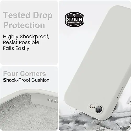 Vooii for iPhone SE Case 2022/3rd/2020,iPhone 8/7 Case, Upgraded Liquid Silicone with [Flat Edges] [Camera Protection] [Soft Anti-Scratch Microfiber Lining] Phone Case for iPhone SE - Stone - 5