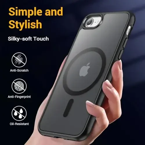Temdan for iPhone SE Case, Compatible with Magsafe, Anti-Yellowing, Military-Grade Protection, Shockproof Slim Magnetic Phone Case Cover, Black - 5