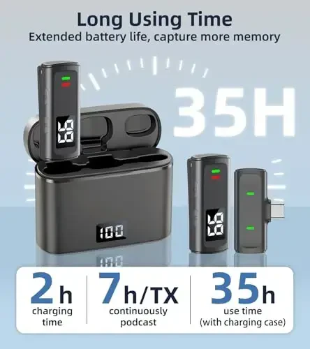 iPhone USB C Lav Mic uchun simsiz lavalier mikrofon iPhone 15 16 Android telefon mikrofon video yozuv TikTok Vlog shovqinni bekor qilish zaryadlash qutisi bilan mikrofonlarni klipga olish 35H batareya muddati - 4