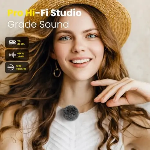 Wireless Lavalier Microphone for iPhone Android, 2in1 Magnetic & Clamp Lapel, Banxye Ultra-light 1 Click Noise Cancelling Studio Sound, Lapel Mic for Video Recording, Streaming, Youtube, Tiktok, Beige - 3