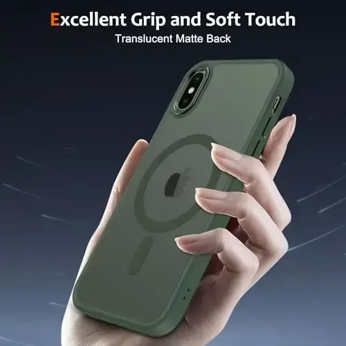 Anuck for iPhone X Case, for iPhone Xs Case Magnetic Phone Case Compatible with MagSafe,Soft TPU Bumper Hard Translucent Matte Back Slim Fit Shockproof Protective Cover for Men Women Girls-Dark Green - 5