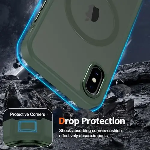 iPhone X Kılıfı için Anuck, iPhone Xs Kılıfı için Manyetik Telefon Kılıfı MagSafe ile Uyumlu, Yumuşak TPU Tampon Sert Yarı Saydam Mat Arka İnce Kesim Darbeye Dayanıklı Koruyucu Kapak Erkekler Kadınlar Kızlar için - Koyu Yeşil - 4