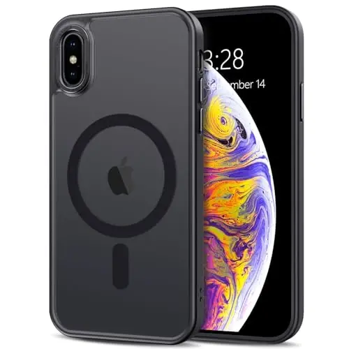 Anuck for iPhone X Case, for iPhone Xs Case Magnetic Phone Case Compatible with MagSafe, Soft TPU Bumper Hard Translucent Matte Back Slim Fit Shockproof Protective Cover for Men Women Girls - Black - 2
