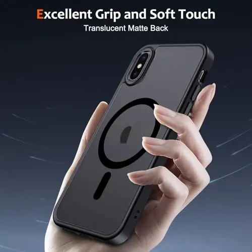 iPhone X Kılıfı için Anuck, iPhone Xs Kılıfı MagSafe ile Uyumlu Manyetik Telefon Kılıfı, Yumuşak TPU Tampon Sert Yarı Saydam Mat Arka İnce Darbeye Dayanıklı Koruyucu Kapak Erkek Kadın Kız Çocukları için - Siyah 