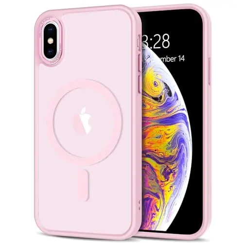 Anuck for iPhone X Case, for iPhone Xs Case Magnetic Phone Case Compatible with MagSafe, Soft TPU Bumper Hard Translucent Matte Back Slim Shockproof Protective Cover for Men Women Girls-Tender Pink 