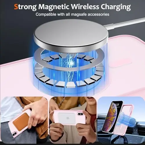 Anuck for iPhone X Case, for iPhone Xs Case Magnetic Phone Case Compatible with MagSafe, Soft TPU Bumper Hard Translucent Matte Back Slim Shockproof Protective Cover for Men Women Girls-Tender Pink - 2