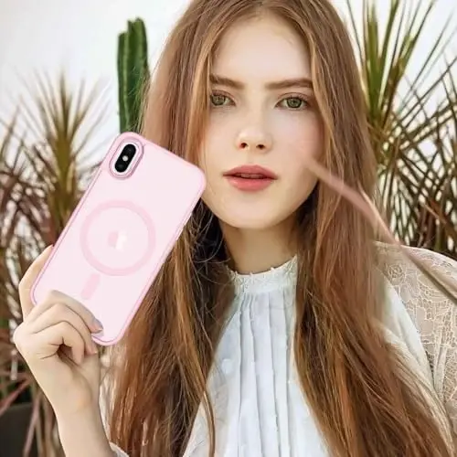 iPhone X Kılıfı için Anuck, iPhone Xs Kılıfı MagSafe ile Uyumlu Manyetik Telefon Kılıfı, Yumuşak TPU Tampon Sert Yarı Saydam Mat Arka İnce Darbeye Dayanıklı Koruyucu Kılıf Erkekler Kadınlar Kızlar için - Yumuşak Pembe 