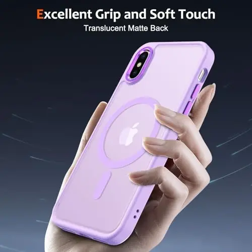 Anuck for iPhone X Case, for iPhone Xs Case Magnetic Phone Case Compatible with MagSafe, Soft TPU Bumper Hard Translucent Matte Back Slim Shockproof Protective Cover for Men Women Girls- Light Purple - 5