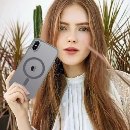 Anuck for iPhone X Case, for iPhone Xs Case Magnetic Phone Case Compatible with MagSafe, Soft TPU Bumper Hard Translucent Matte Back Slim Fit Shockproof Protective Cover for Men Women Girls - Gray - 6