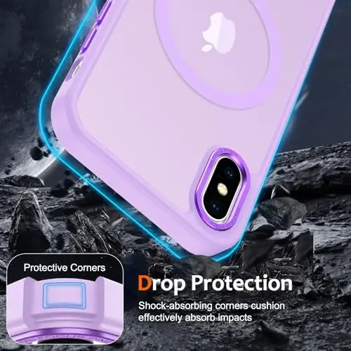 iPhone X uchun Anuck g'ilofi, iPhone Xs uchun MagSafe bilan mos keladigan magnit telefon g'ilofi, yumshoq TPU bamperi qattiq shaffof mat orqa ingichka zarbga chidamli himoya qopqog'i erkaklar ayollar qizlar uchun - och binafsha - 4