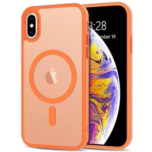 iPhone X uchun Anuck g'ilofi, iPhone Xs uchun MagSafe bilan mos keladigan magnit telefon g'ilofi, yumshoq TPU bamperli qattiq yarim shaffof mat orqa, erkaklar, ayollar va qizlar uchun zarbaga chidamli himoya qopqog'i - Apelsin 