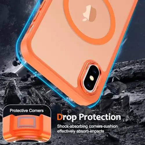 iPhone X uchun Anuck g'ilofi, iPhone Xs uchun MagSafe bilan mos keladigan magnit telefon g'ilofi, yumshoq TPU bamperli qattiq yarim shaffof mat orqa, erkaklar, ayollar va qizlar uchun zarbaga chidamli himoya qopqog'i - Apelsin - 4