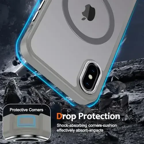 iPhone X uchun Anuck g'ilofi, iPhone Xs uchun MagSafe bilan mos magnit telefon g'ilofi, yumshoq TPU bamperi qattiq yorug'lik o'tkazmaydigan mat orqa nozik zarbga chidamli himoya qopqog'i erkaklar ayollar qizlar uchun - kulrang - 4