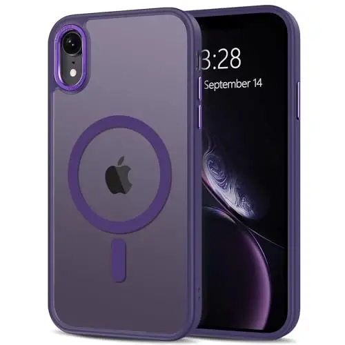 iPhone XR için Anuck Kılıf, MagSafe ile Uyumlu Manyetik Telefon Kılıfı, Yumuşak TPU Tamponlu Sert Yarı Saydam Mat Arka Yüzey, İnce, Darbeye Dayanıklı Koruyucu Kılıf, Erkekler, Kadınlar ve Kızlar için - Koyu Mor - ANUCK