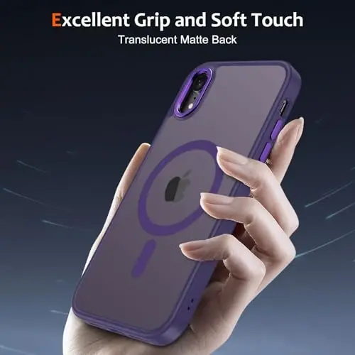 iPhone XR için Anuck Kılıf, MagSafe ile Uyumlu Manyetik Telefon Kılıfı, Yumuşak TPU Tamponlu Sert Yarı Saydam Mat Arka Yüzey, İnce, Darbeye Dayanıklı Koruyucu Kılıf, Erkekler, Kadınlar ve Kızlar için - Koyu Mor - 5