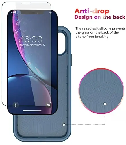 Diverbox for iPhone XR Case [Tempered Glass Screen Protector] [Shockproof] [Dropproof] Heavy Duty Protection Phone Case Cover for Apple iPhone XR Blue - 5