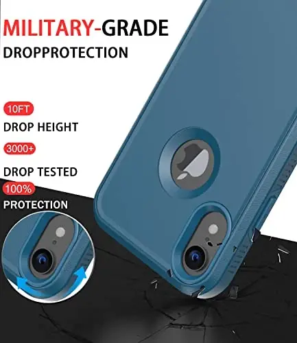 Diverbox for iPhone XR Case [Tempered Glass Screen Protector] [Shockproof] [Dropproof] Heavy Duty Protection Phone Case Cover for Apple iPhone XR Blue - 2