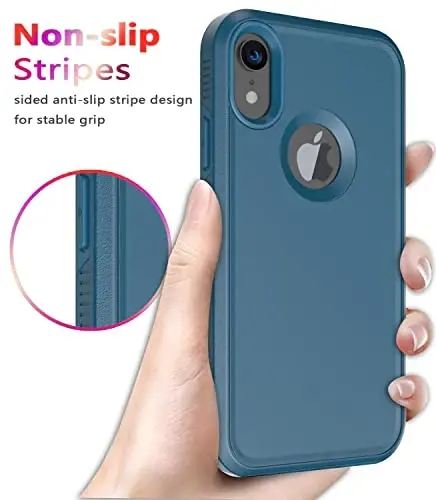 Diverbox for iPhone XR Case [Tempered Glass Screen Protector] [Shockproof] [Dropproof] Heavy Duty Protection Phone Case Cover for Apple iPhone XR Blue - 6