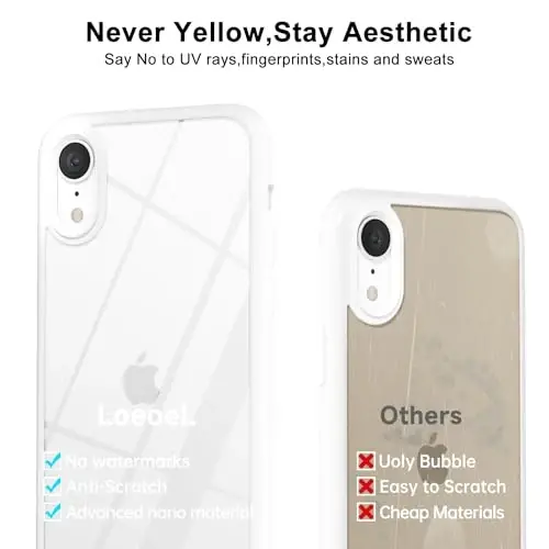 LoeoeL for iPhone XR Case Clear, Transparent Hybrid XR Phone Case [Hard Plastic & Soft Silicone Bumper] Acrylic Non Yellowing Thin Slim Protective Cover for Women, White - 5