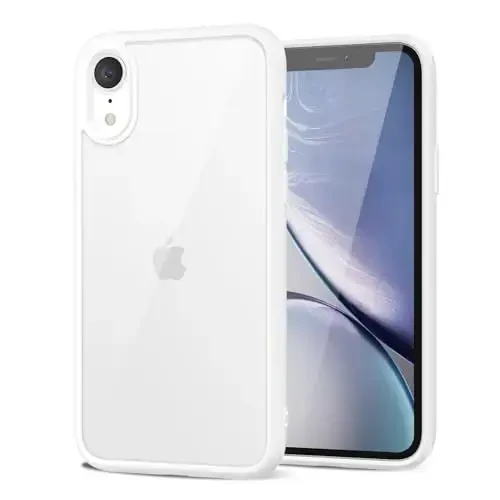 LoeoeL for iPhone XR Case Clear, Transparent Hybrid XR Phone Case [Hard Plastic & Soft Silicone Bumper] Acrylic Non Yellowing Thin Slim Protective Cover for Women, White - LOEOEL