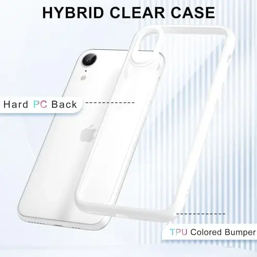 LoeoeL for iPhone XR Case Clear, Transparent Hybrid XR Phone Case [Hard Plastic & Soft Silicone Bumper] Acrylic Non Yellowing Thin Slim Protective Cover for Women, White - 3