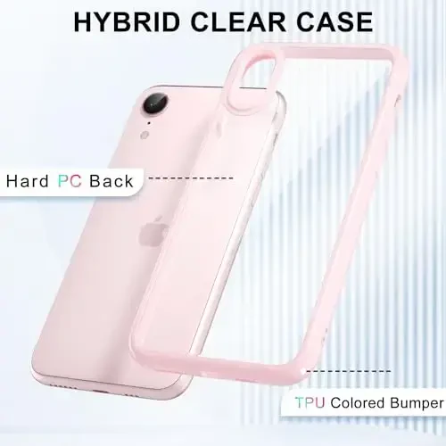 LoeoeL for iPhone XR Case Clear, Transparent Hybrid XR Phone Case [Hard Plastic & Soft Silicone Bumper] Acrylic Non Yellowing Thin Slim Protective Cover for Women, Light Pink - 3
