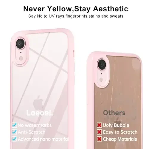 LoeoeL for iPhone XR Case Clear, Transparent Hybrid XR Phone Case [Hard Plastic & Soft Silicone Bumper] Acrylic Non Yellowing Thin Slim Protective Cover for Women, Light Pink - 4