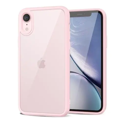 LoeoeL for iPhone XR Case Clear, Transparent Hybrid XR Phone Case [Hard Plastic & Soft Silicone Bumper] Acrylic Non Yellowing Thin Slim Protective Cover for Women, Light Pink - 1