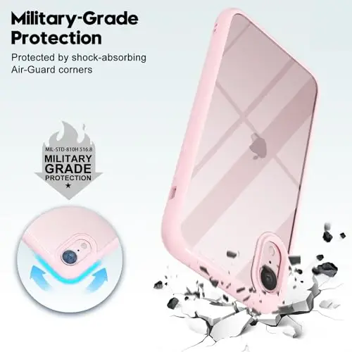 LoeoeL for iPhone XR Case Clear, Transparent Hybrid XR Phone Case [Hard Plastic & Soft Silicone Bumper] Acrylic Non Yellowing Thin Slim Protective Cover for Women, Light Pink - 6