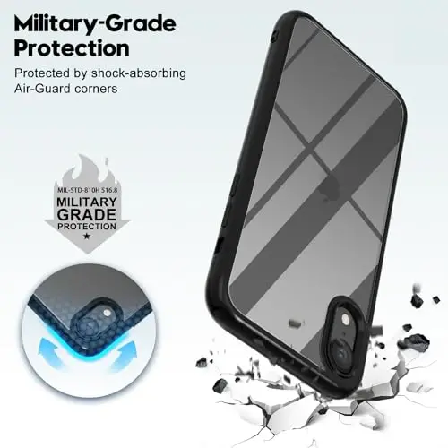 LoeoeL for iPhone XR Case Clear, Transparent Hybrid XR Phone Case [Hard Plastic & Soft Silicone Bumper] Acrylic Non Yellowing Thin Slim Protective Cover for Women, Black - 5